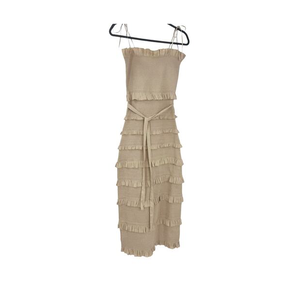 V. Chapman The Lily Dress Smocked Sleeveless In Neutral Warm Sand Size 2 NWOT - Picture 4 of 12